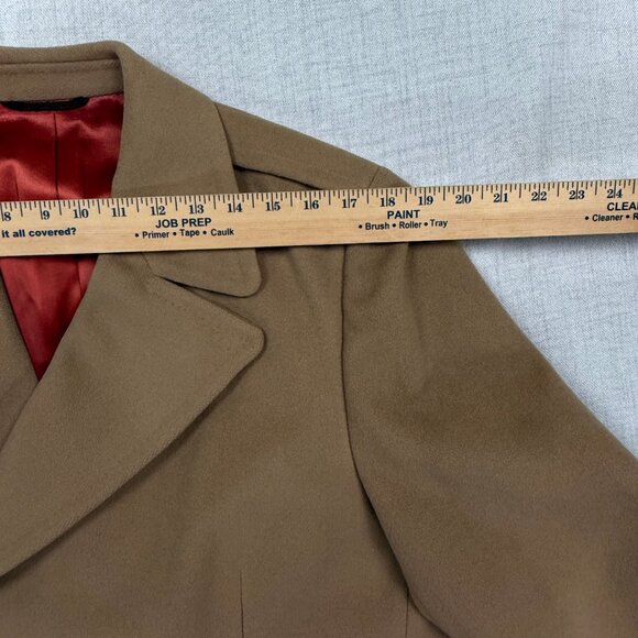 VTG Overcoat Tan Wool Double Breasted Red Satin Lined Coat Mitchell Daroff - Picture 11 of 16